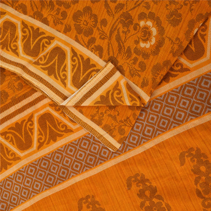 Sanskriti Vintage Sarees Indian Saffron Pure Cotton Print Sari 5+yd Craft Fabric
