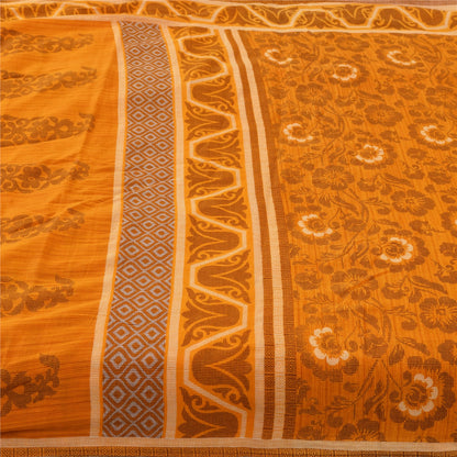 Sanskriti Vintage Sarees Indian Saffron Pure Cotton Print Sari 5+yd Craft Fabric