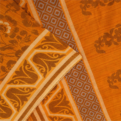 Sanskriti Vintage Sarees Indian Saffron Pure Cotton Print Sari 5+yd Craft Fabric