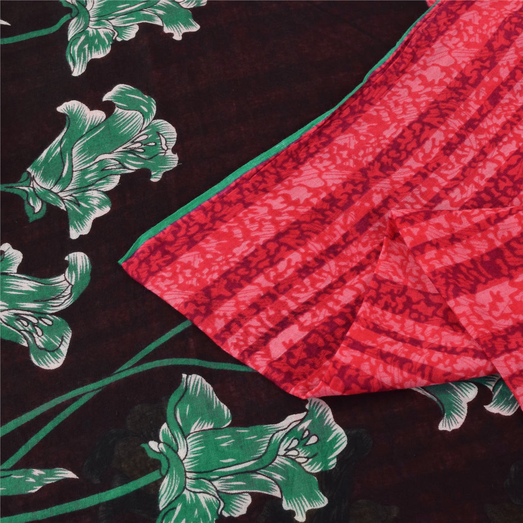 Sanskriti Vintage Sarees Indian Red Pure Cotton Printed Sari 5+yd Craft Fabric