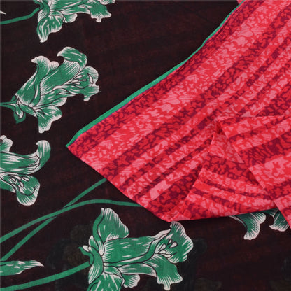 Sanskriti Vintage Sarees Indian Red Pure Cotton Printed Sari 5+yd Craft Fabric