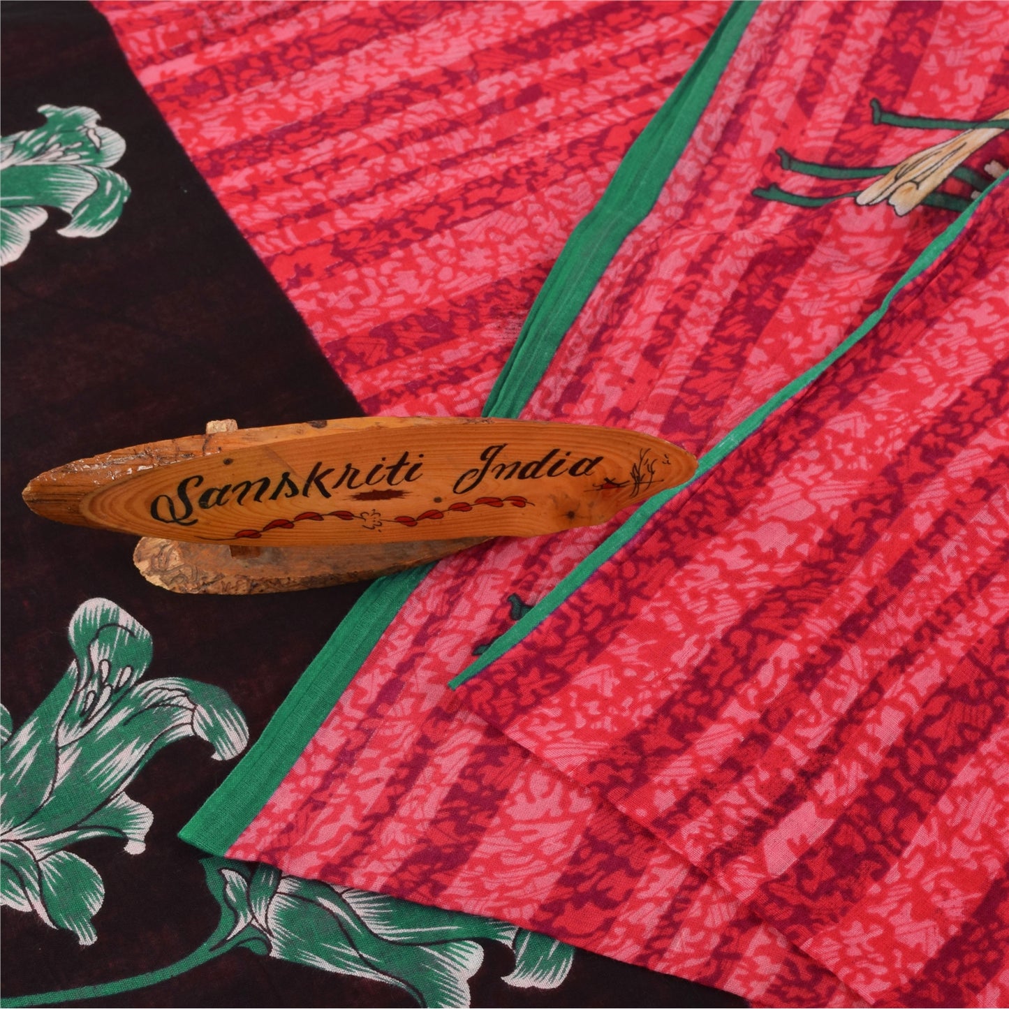 Sanskriti Vintage Sarees Indian Red Pure Cotton Printed Sari 5+yd Craft Fabric