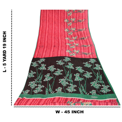 Sanskriti Vintage Sarees Indian Red Pure Cotton Printed Sari 5+yd Craft Fabric