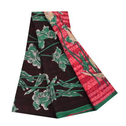 Sanskriti Vintage Sarees Indian Red Pure Cotton Printed Sari 5+yd Craft Fabric