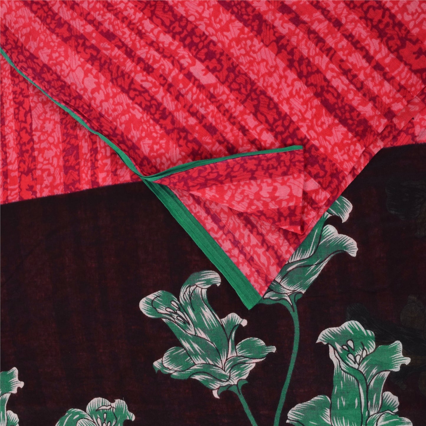 Sanskriti Vintage Sarees Indian Red Pure Cotton Printed Sari 5+yd Craft Fabric