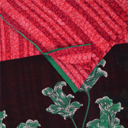 Sanskriti Vintage Sarees Indian Red Pure Cotton Printed Sari 5+yd Craft Fabric