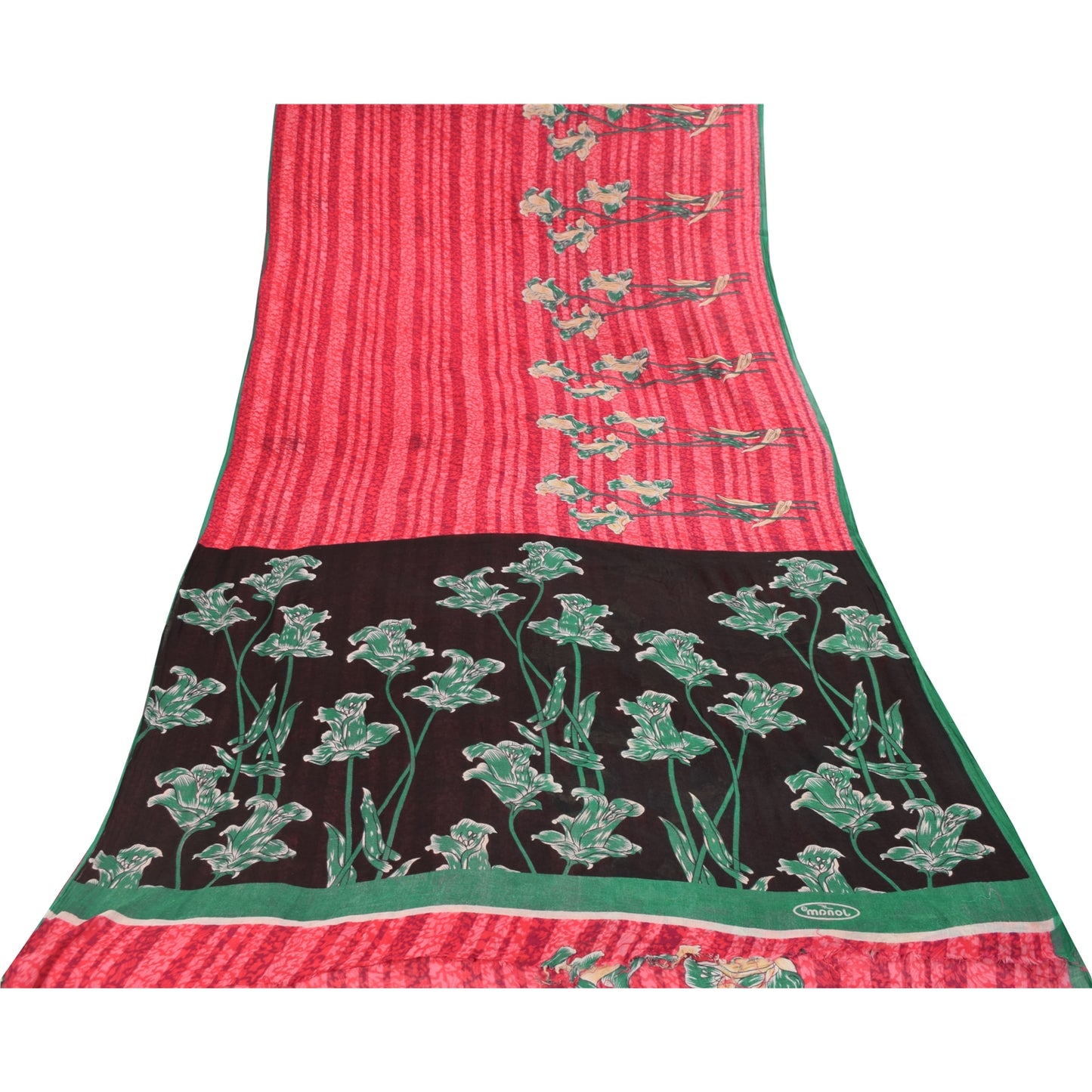 Sanskriti Vintage Sarees Indian Red Pure Cotton Printed Sari 5+yd Craft Fabric