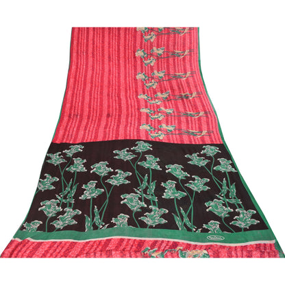 Sanskriti Vintage Sarees Indian Red Pure Cotton Printed Sari 5+yd Craft Fabric