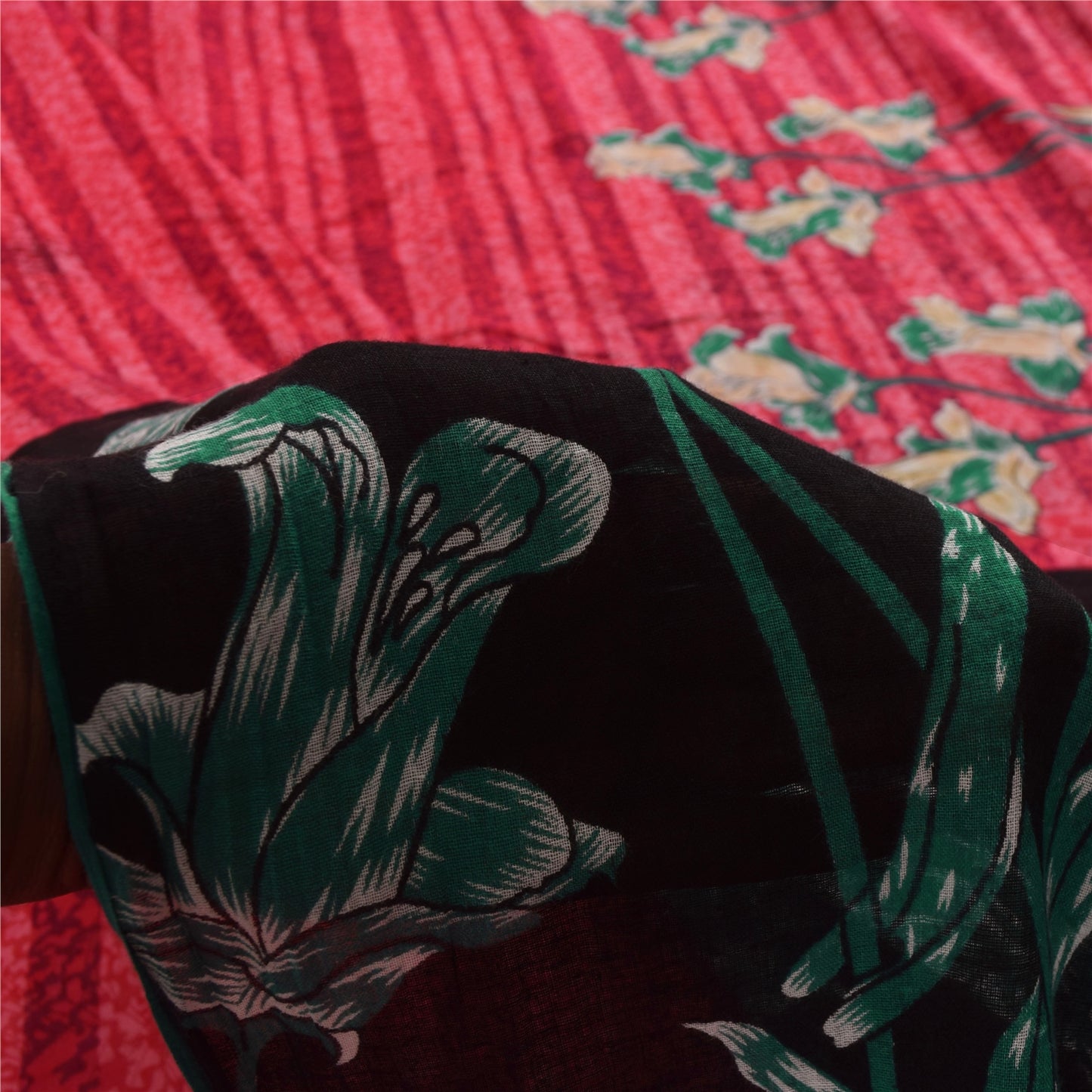 Sanskriti Vintage Sarees Indian Red Pure Cotton Printed Sari 5+yd Craft Fabric