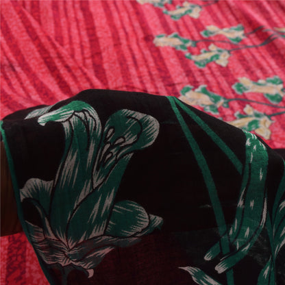 Sanskriti Vintage Sarees Indian Red Pure Cotton Printed Sari 5+yd Craft Fabric