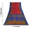 Sanskriti Vintage Sarees Red & Blue Pure Cotton Printed Sari 5+yd Craft Fabric