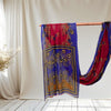 Sanskriti Vintage Sarees Red & Blue Pure Cotton Printed Sari 5+yd Craft Fabric