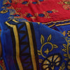 Sanskriti Vintage Sarees Red & Blue Pure Cotton Printed Sari 5+yd Craft Fabric
