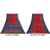 Sanskriti Vintage Sarees Red & Blue Pure Cotton Printed Sari 5+yd Craft Fabric
