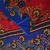 Sanskriti Vintage Sarees Red & Blue Pure Cotton Printed Sari 5+yd Craft Fabric