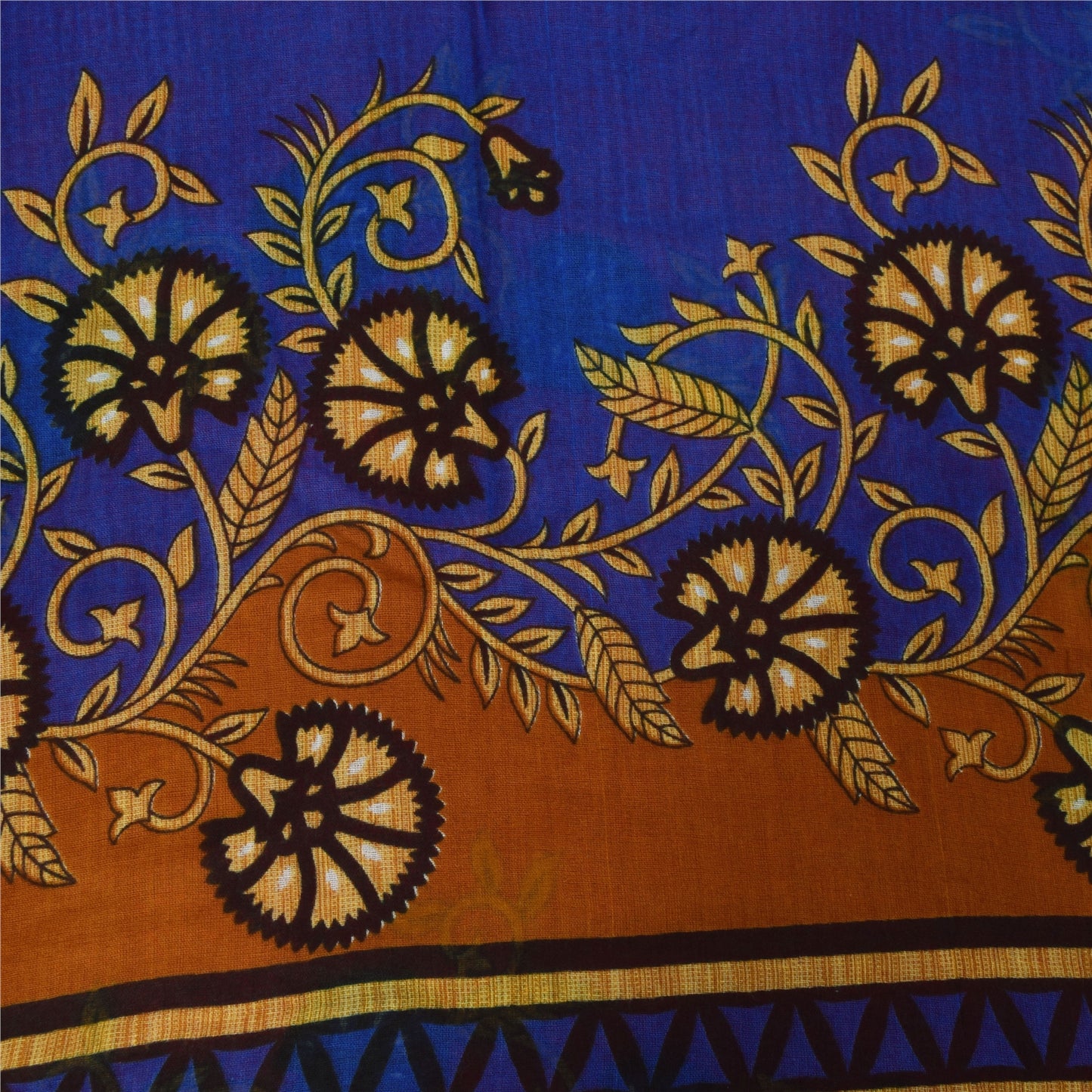 Sanskriti Vintage Sarees Red & Blue Pure Cotton Printed Sari 5+yd Craft Fabric