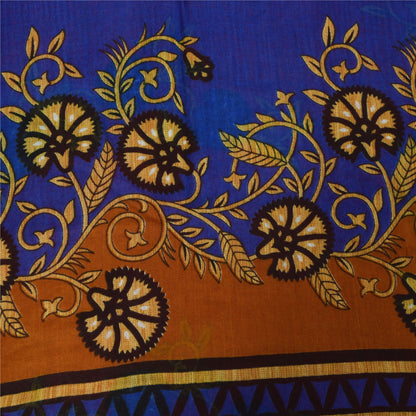 Sanskriti Vintage Sarees Red & Blue Pure Cotton Printed Sari 5+yd Craft Fabric