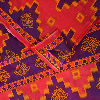 Sanskriti Vintage Sarees Pink & Purple Pure Cotton Print Sari 5+yd Craft Fabric
