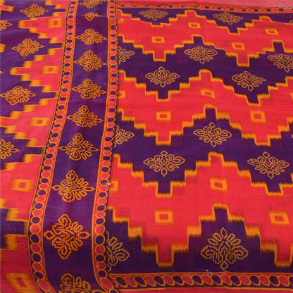 Sanskriti Vintage Sarees Pink & Purple Pure Cotton Print Sari 5+yd Craft Fabric