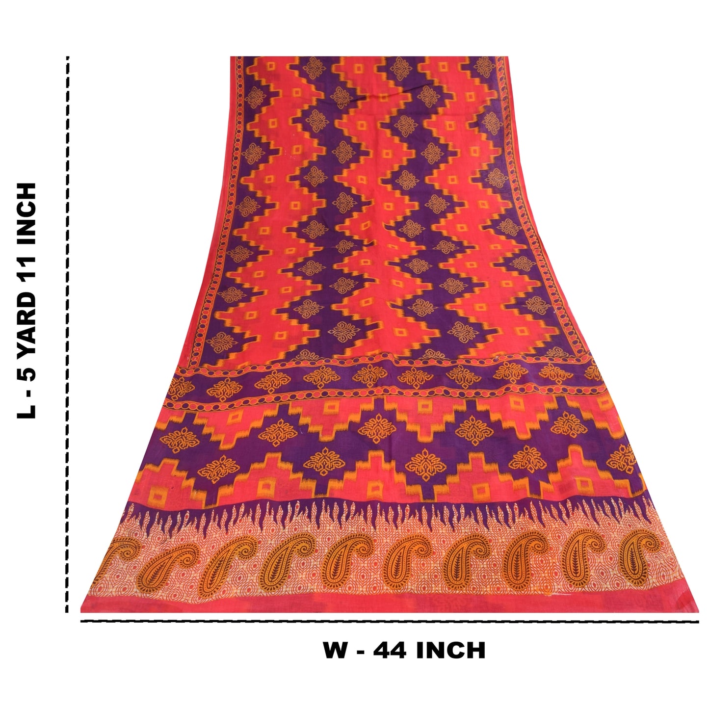 Sanskriti Vintage Sarees Pink & Purple Pure Cotton Print Sari 5+yd Craft Fabric