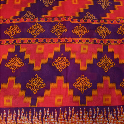 Sanskriti Vintage Sarees Pink & Purple Pure Cotton Print Sari 5+yd Craft Fabric