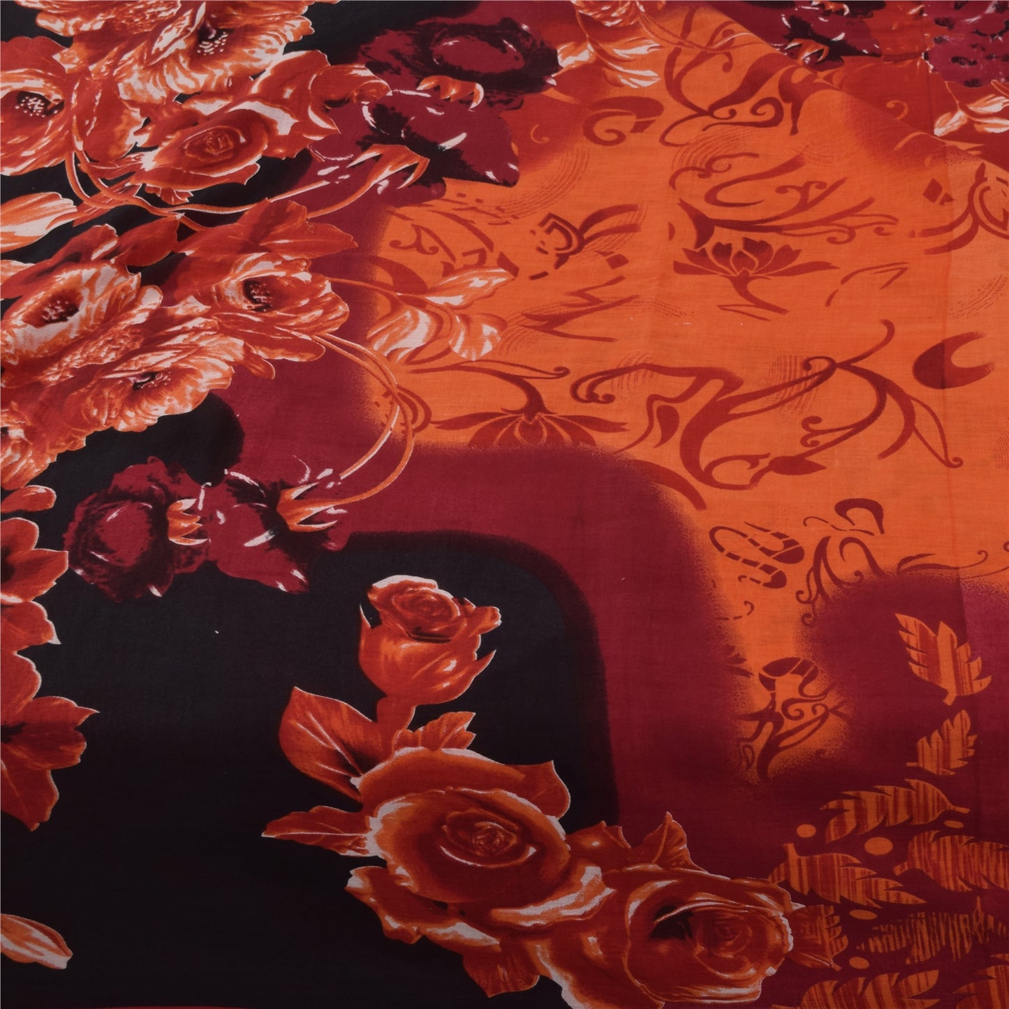 Sanskriti Vintage Sarees Indian Orange Pure Cotton Print Sari 5+yd Craft Fabric