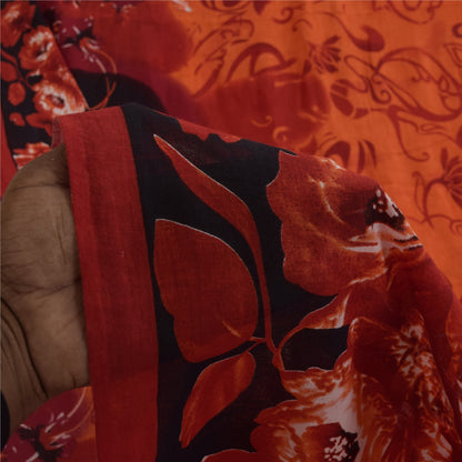 Sanskriti Vintage Sarees Indian Orange Pure Cotton Print Sari 5+yd Craft Fabric