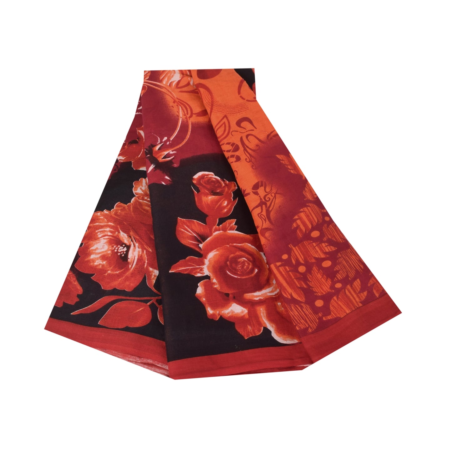 Sanskriti Vintage Sarees Indian Orange Pure Cotton Print Sari 5+yd Craft Fabric