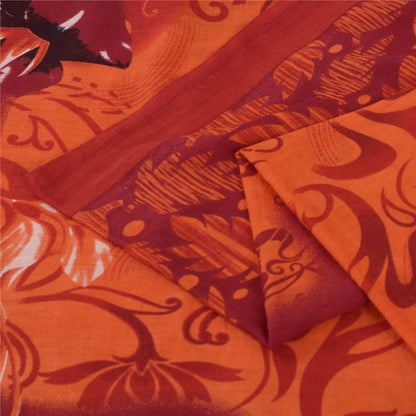 Sanskriti Vintage Sarees Indian Orange Pure Cotton Print Sari 5+yd Craft Fabric