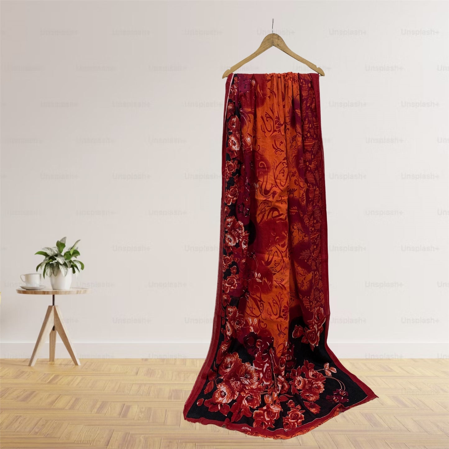 Sanskriti Vintage Sarees Indian Orange Pure Cotton Print Sari 5+yd Craft Fabric