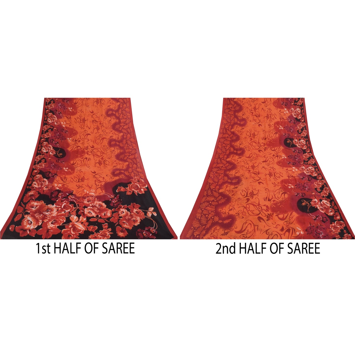 Sanskriti Vintage Sarees Indian Orange Pure Cotton Print Sari 5+yd Craft Fabric