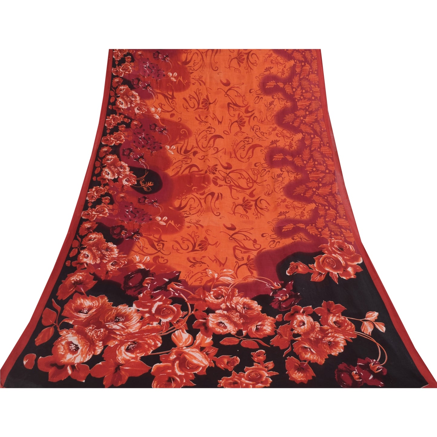 Sanskriti Vintage Sarees Indian Orange Pure Cotton Print Sari 5+yd Craft Fabric