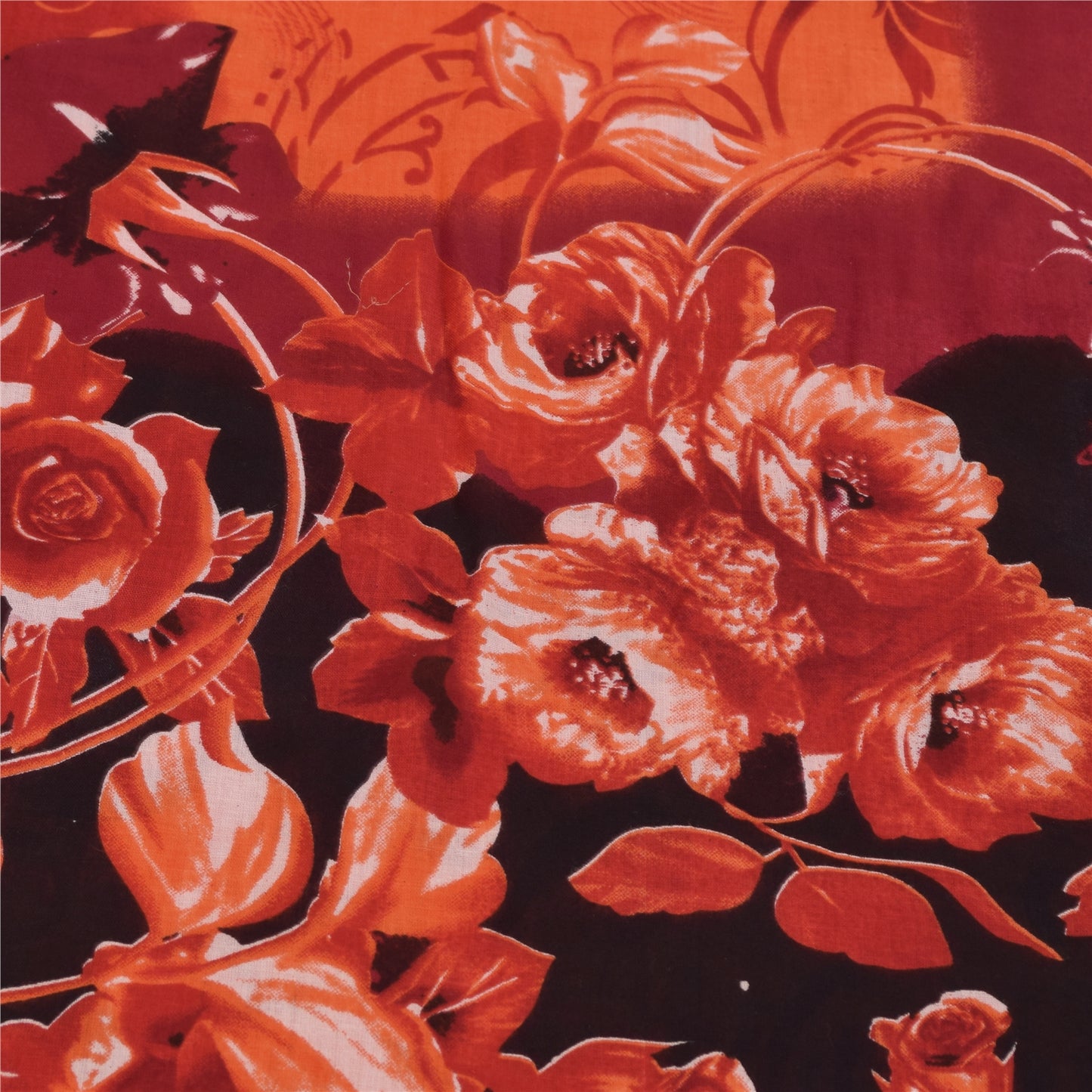 Sanskriti Vintage Sarees Indian Orange Pure Cotton Print Sari 5+yd Craft Fabric