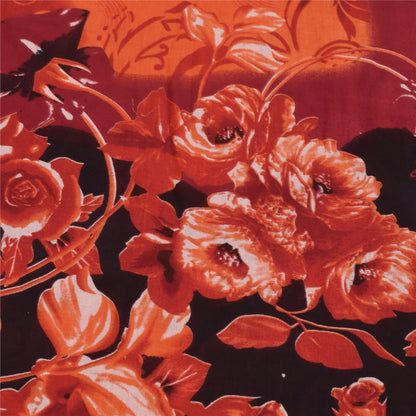 Sanskriti Vintage Sarees Indian Orange Pure Cotton Print Sari 5+yd Craft Fabric