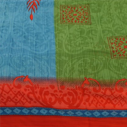 Sanskriti Vintage Sarees Pure Cotton Green Floral Printed Sari 5+yd Craft Fabric