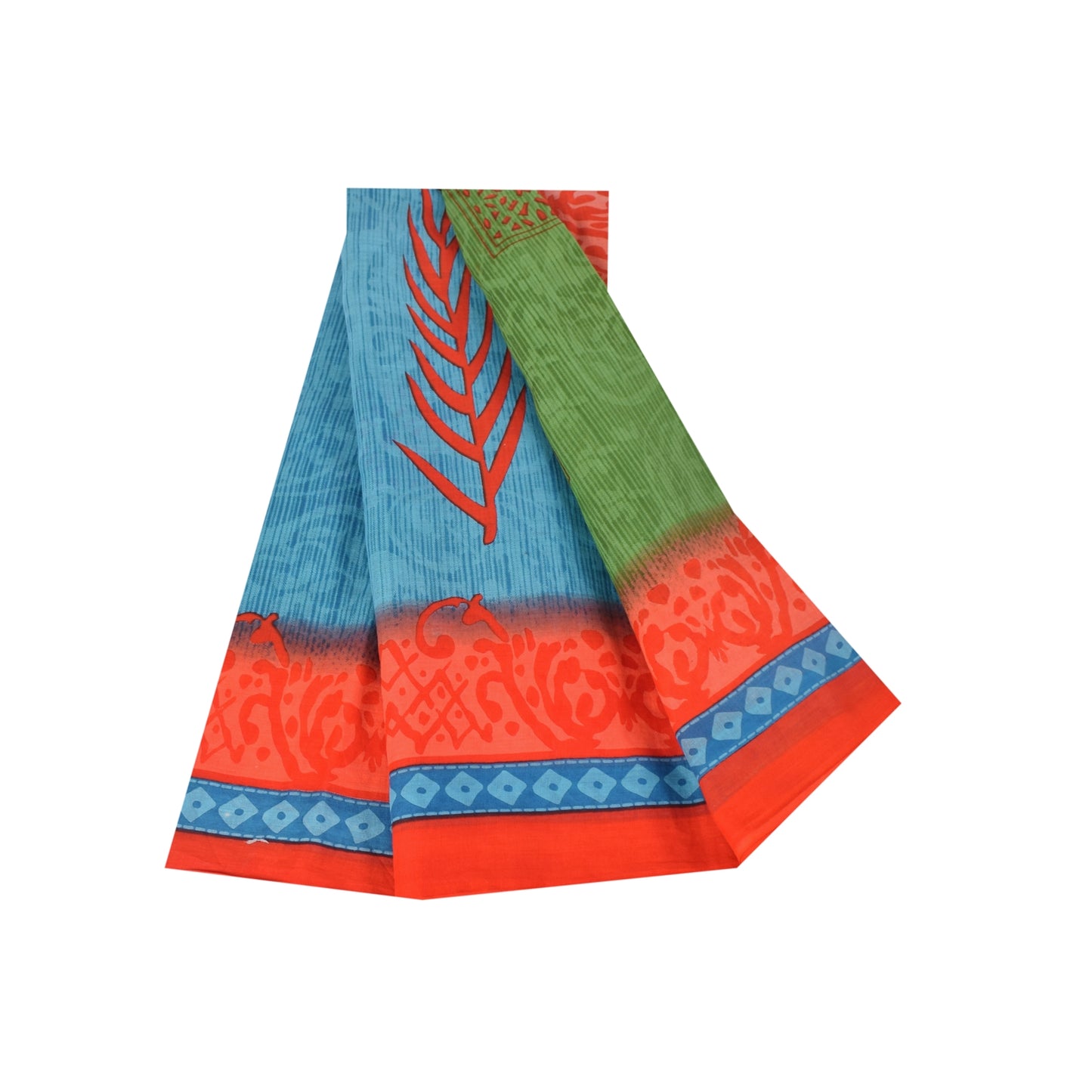 Sanskriti Vintage Sarees Pure Cotton Green Floral Printed Sari 5+yd Craft Fabric