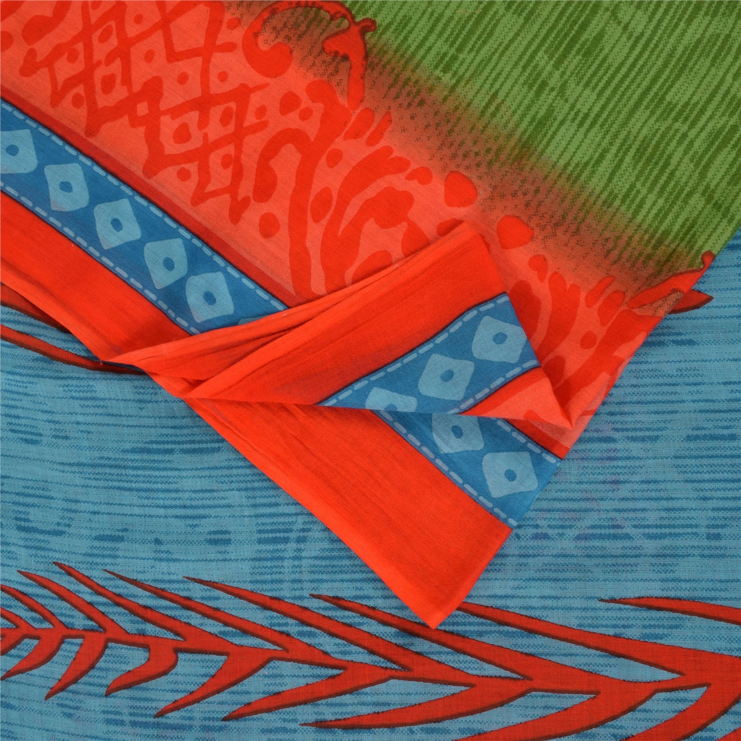 Sanskriti Vintage Sarees Pure Cotton Green Floral Printed Sari 5+yd Craft Fabric