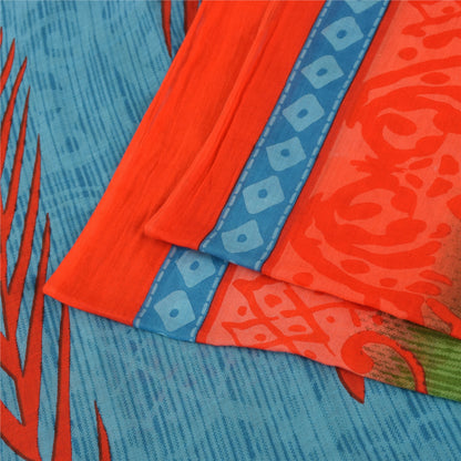 Sanskriti Vintage Sarees Pure Cotton Green Floral Printed Sari 5+yd Craft Fabric