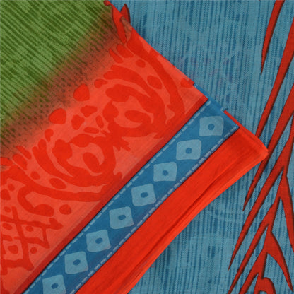 Sanskriti Vintage Sarees Pure Cotton Green Floral Printed Sari 5+yd Craft Fabric