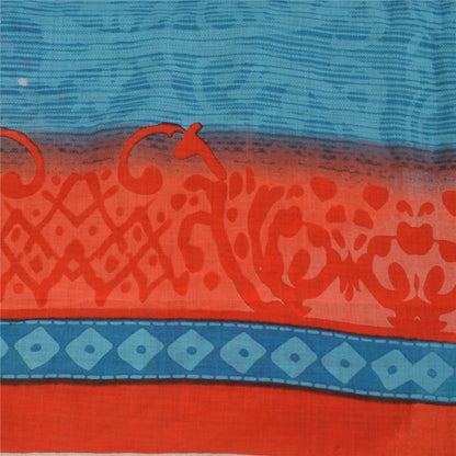 Sanskriti Vintage Sarees Pure Cotton Green Floral Printed Sari 5+yd Craft Fabric