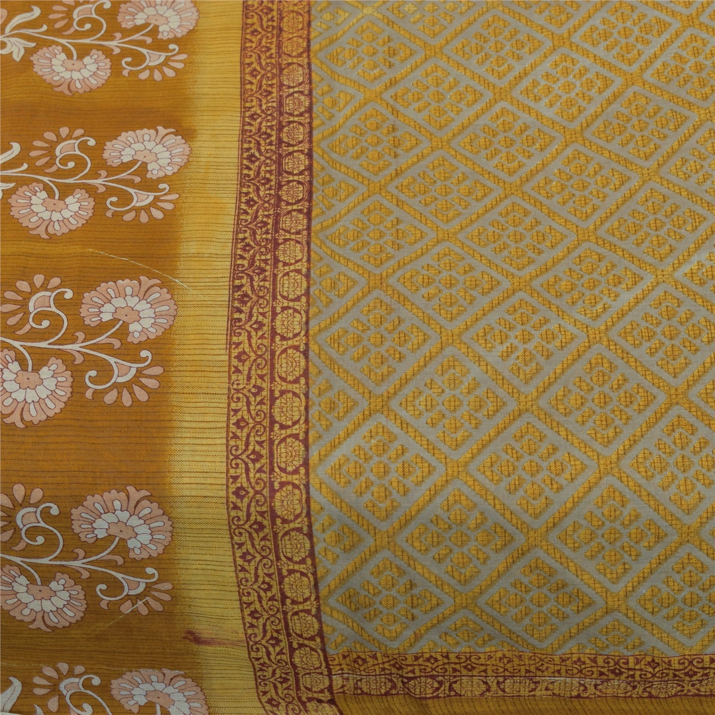 Sanskriti Vintage Sarees Indian Green Pure Cotton Printed Sari 5+yd Craft Fabric