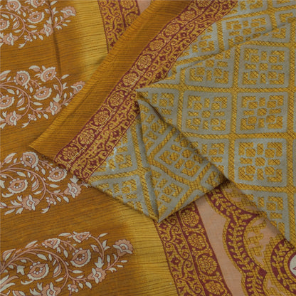 Sanskriti Vintage Sarees Indian Green Pure Cotton Printed Sari 5+yd Craft Fabric