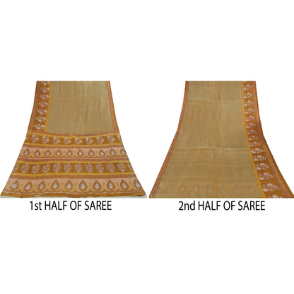 Sanskriti Vintage Sarees Indian Green Pure Cotton Printed Sari 5+yd Craft Fabric