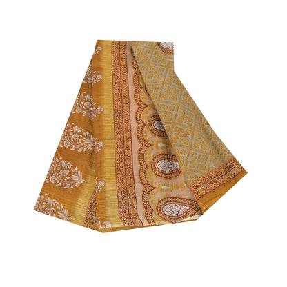 Sanskriti Vintage Sarees Indian Green Pure Cotton Printed Sari 5+yd Craft Fabric