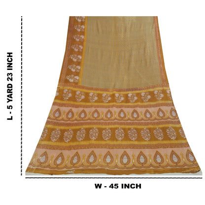 Sanskriti Vintage Sarees Indian Green Pure Cotton Printed Sari 5+yd Craft Fabric