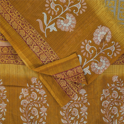 Sanskriti Vintage Sarees Indian Green Pure Cotton Printed Sari 5+yd Craft Fabric