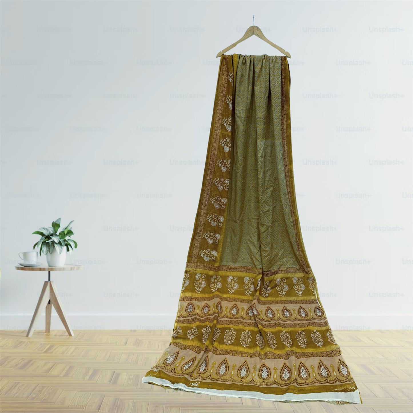 Sanskriti Vintage Sarees Indian Green Pure Cotton Printed Sari 5+yd Craft Fabric