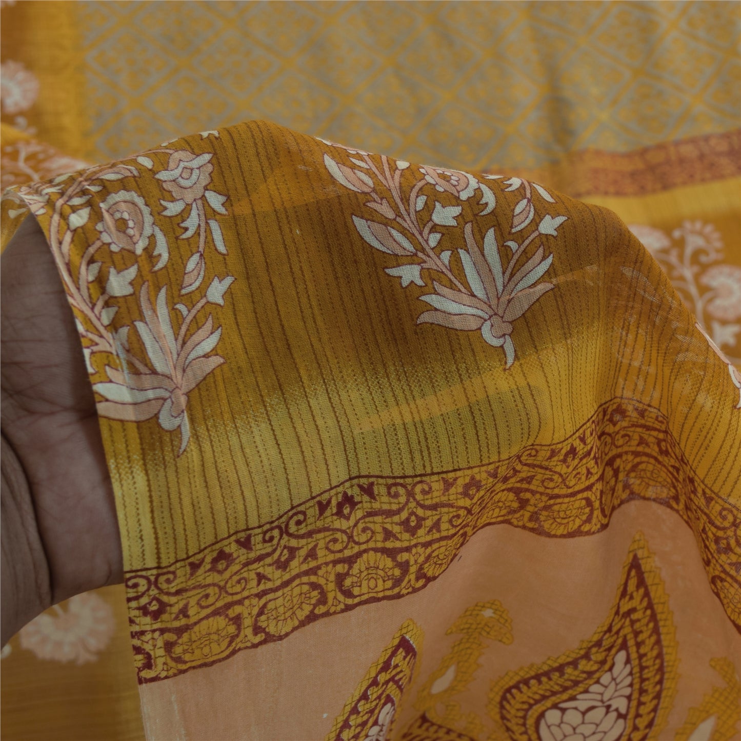 Sanskriti Vintage Sarees Indian Green Pure Cotton Printed Sari 5+yd Craft Fabric