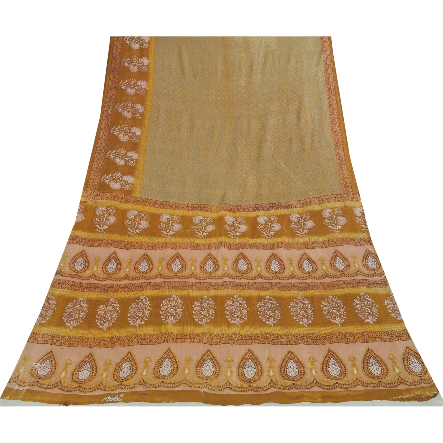 Sanskriti Vintage Sarees Indian Green Pure Cotton Printed Sari 5+yd Craft Fabric