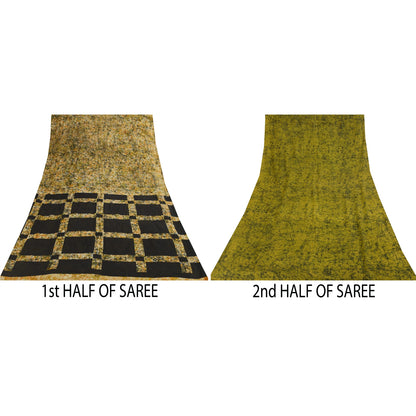 Sanskriti Vintage Sarees Green Pure Cotton Abstract Print Sari 5+yd Craft Fabric